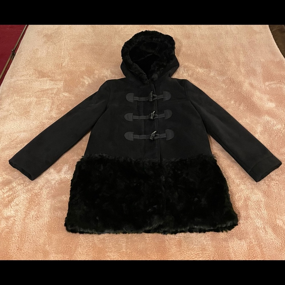 Gap girl’s black suede and faux fur winter coat